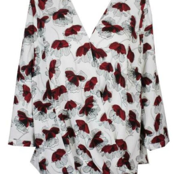 Alfani Blouse Top Red Floral Surplice Wrap N55 🔥 - Picture 2 of 10